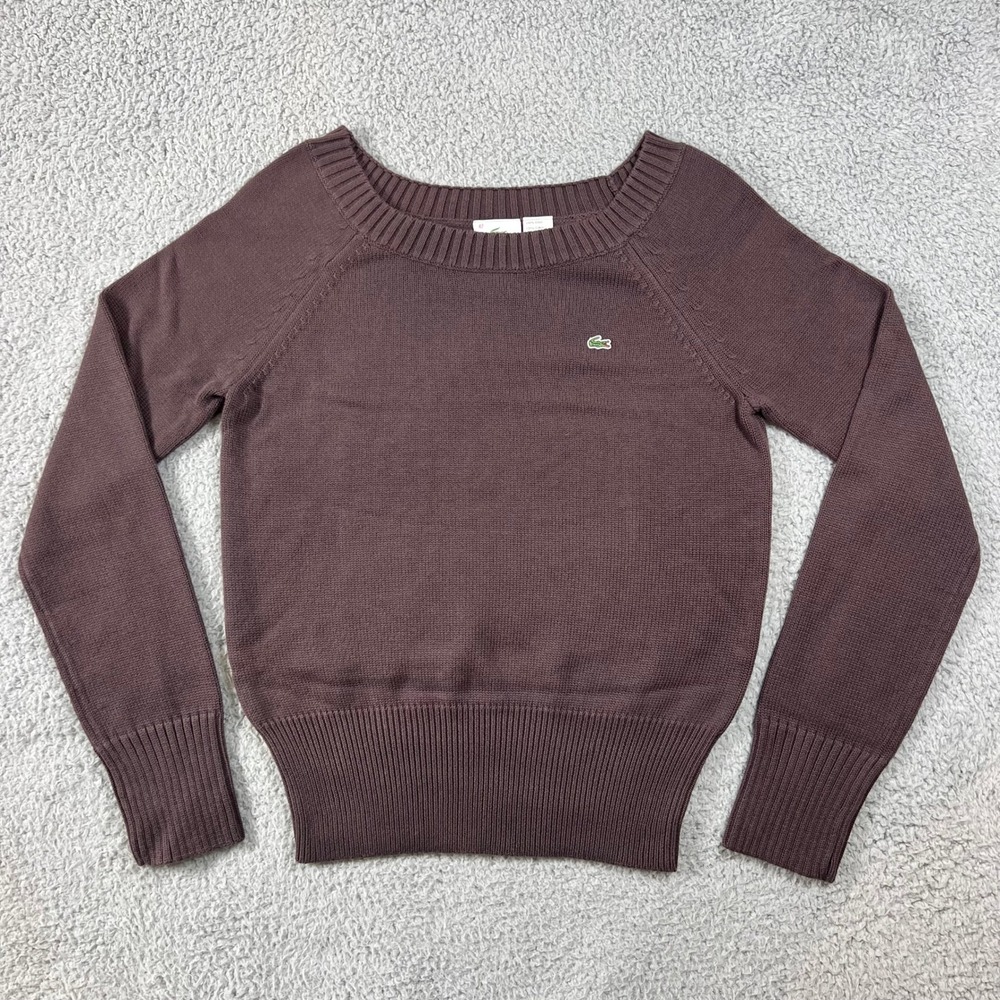 Lacoste Brown Cotton Croc Logo Long Sleeve Sweater Women Size L(US) / 10(EU) NWT